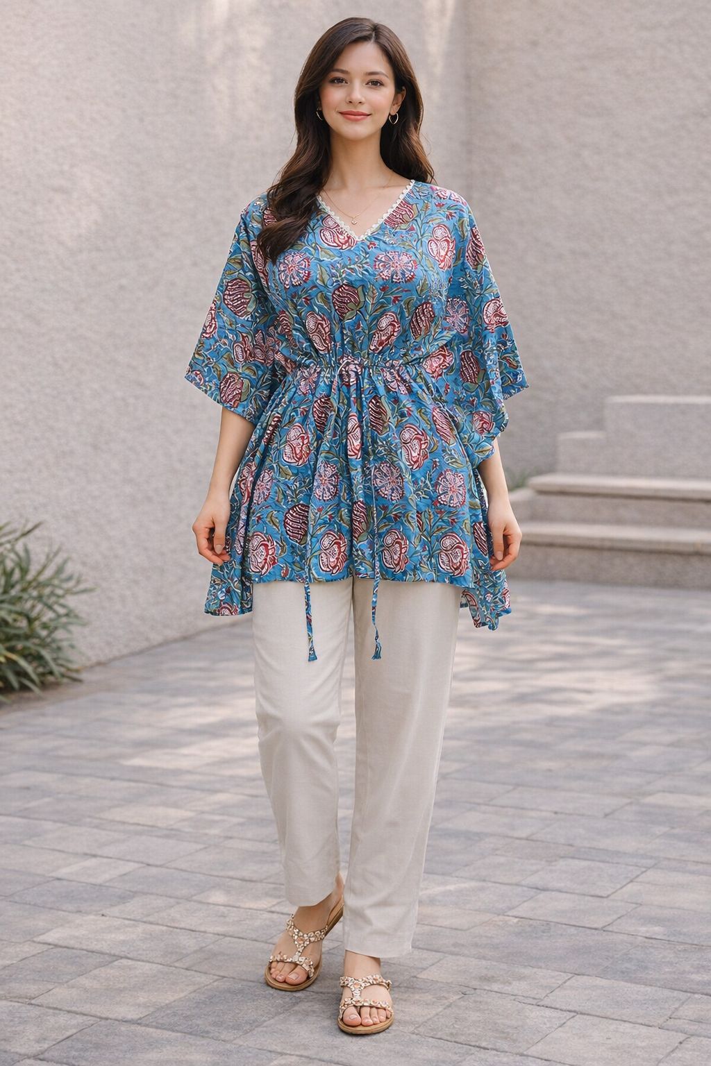 Womes Kaftan Sage blue floral