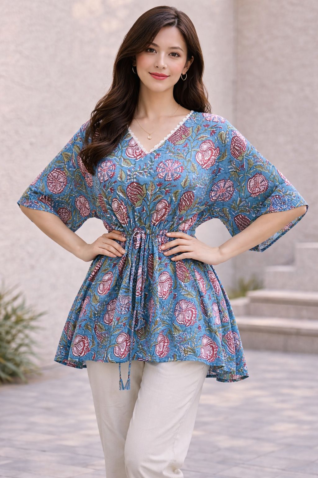 Womes Kaftan Sage blue floral