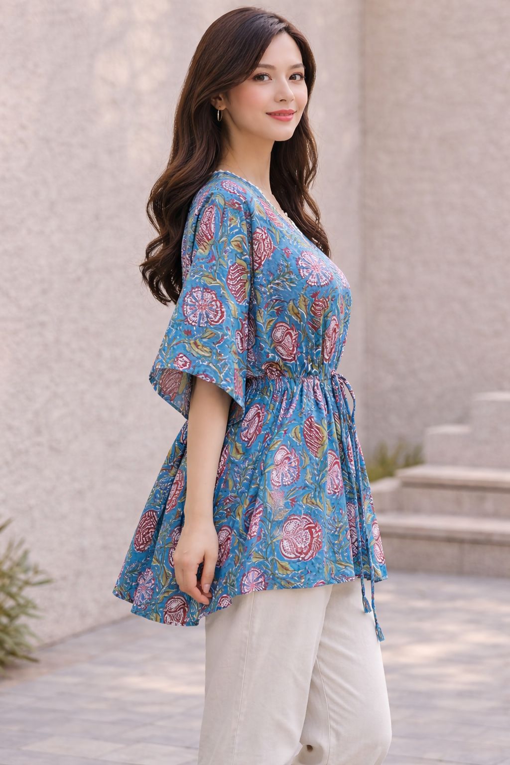 Womes Kaftan Sage blue floral