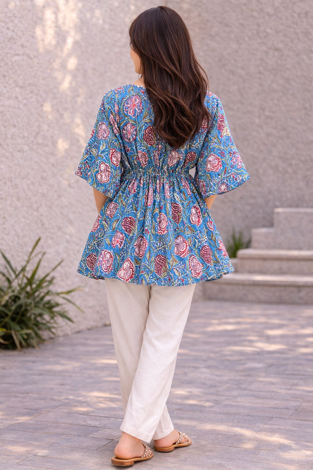 Womes Kaftan Sage blue floral