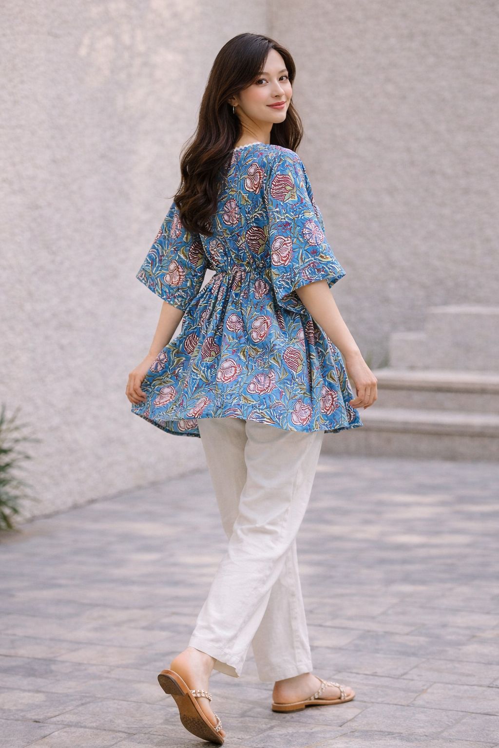 Womes Kaftan Sage blue floral