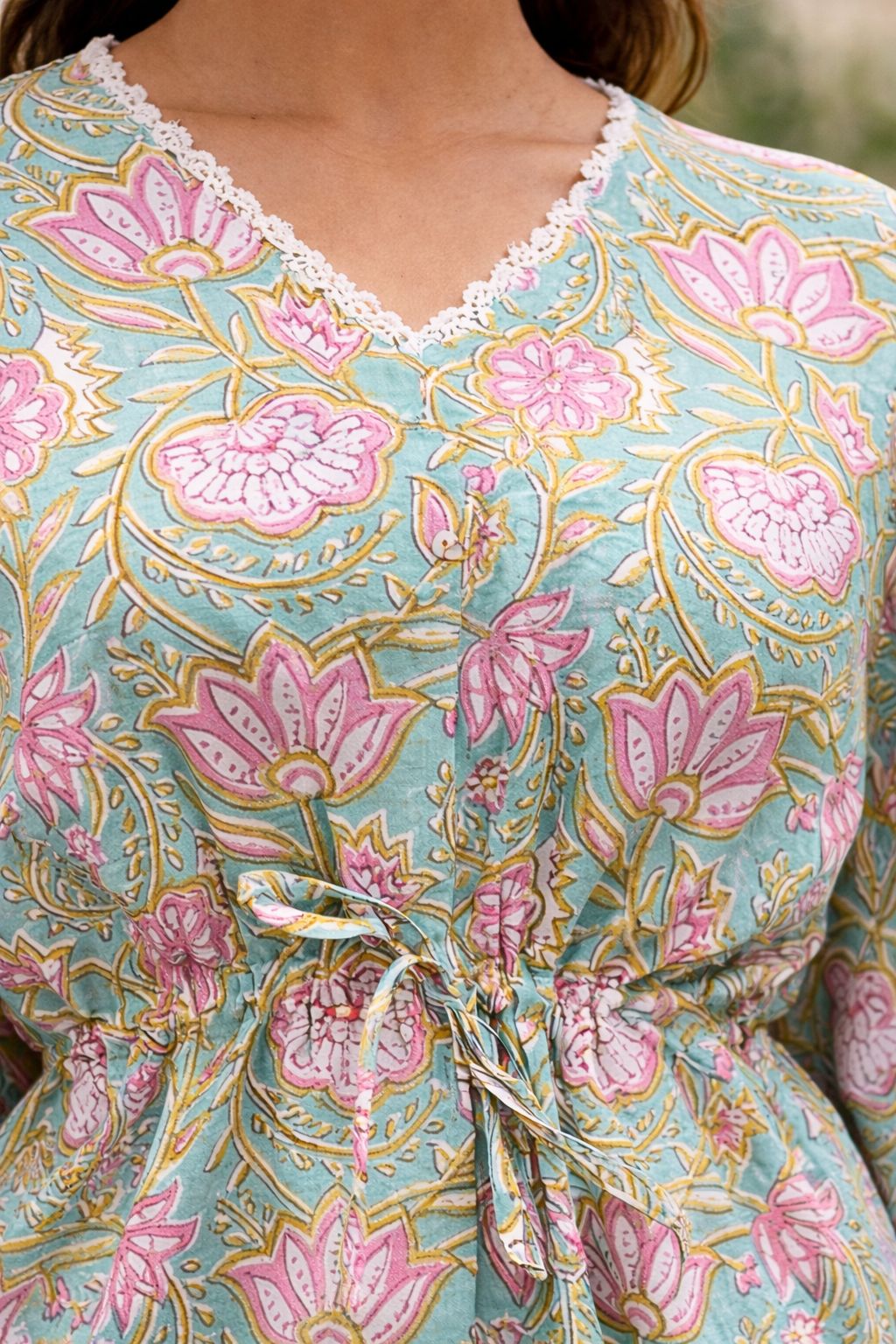 Womens Kaftan Sage Green Floral Print