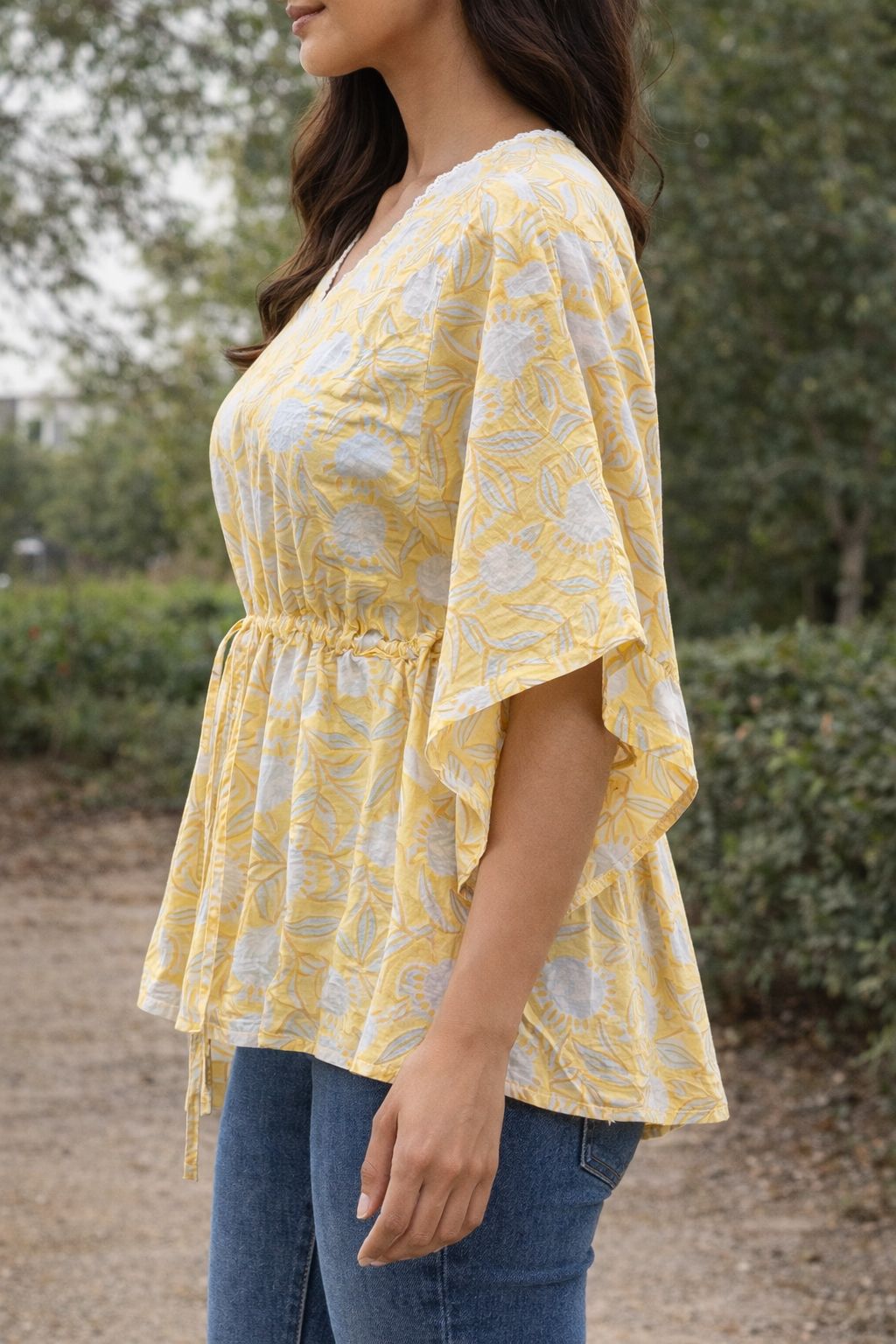 Womens Kaftan yellow floral print
