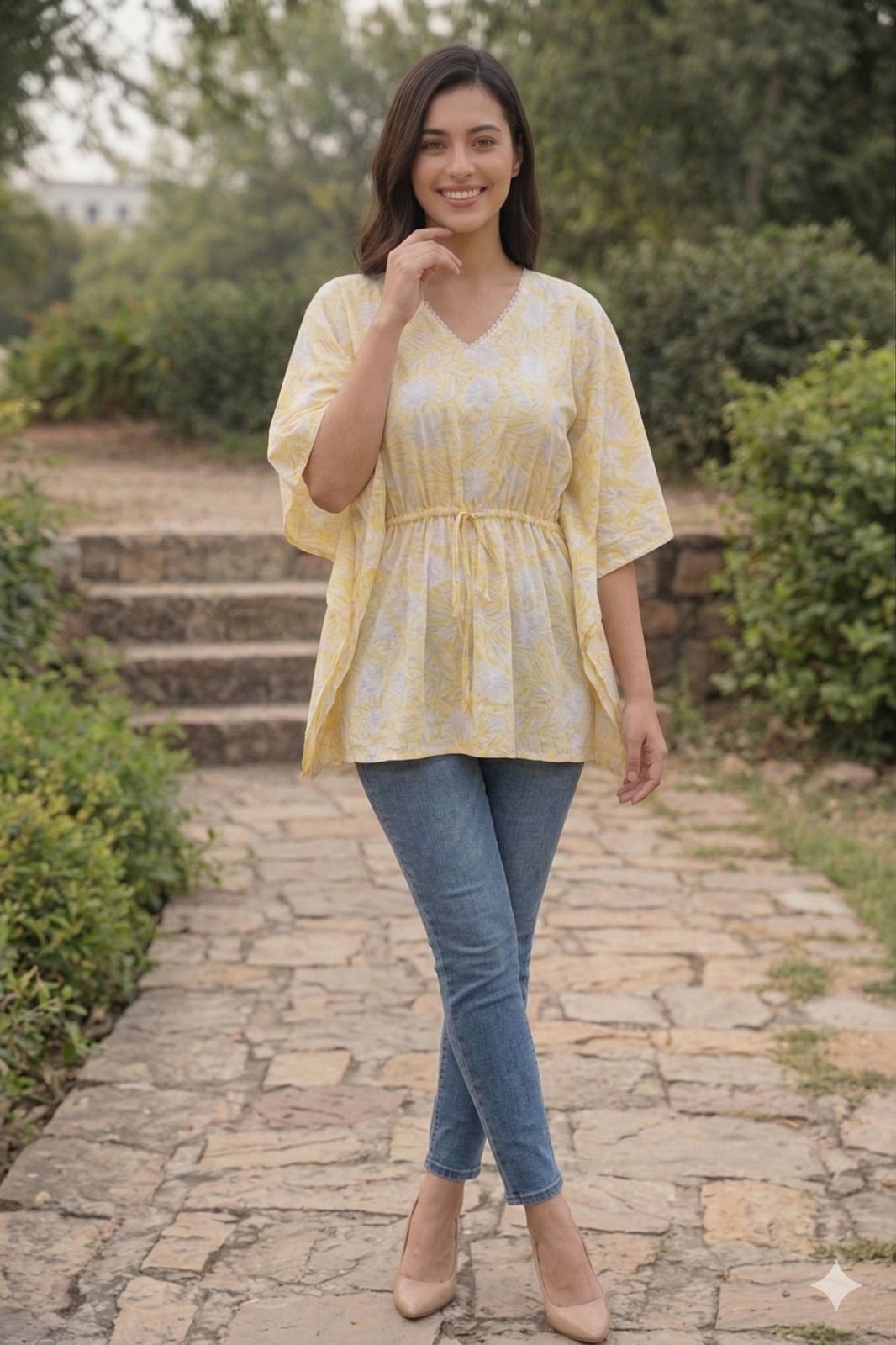 Womens Kaftan yellow floral print