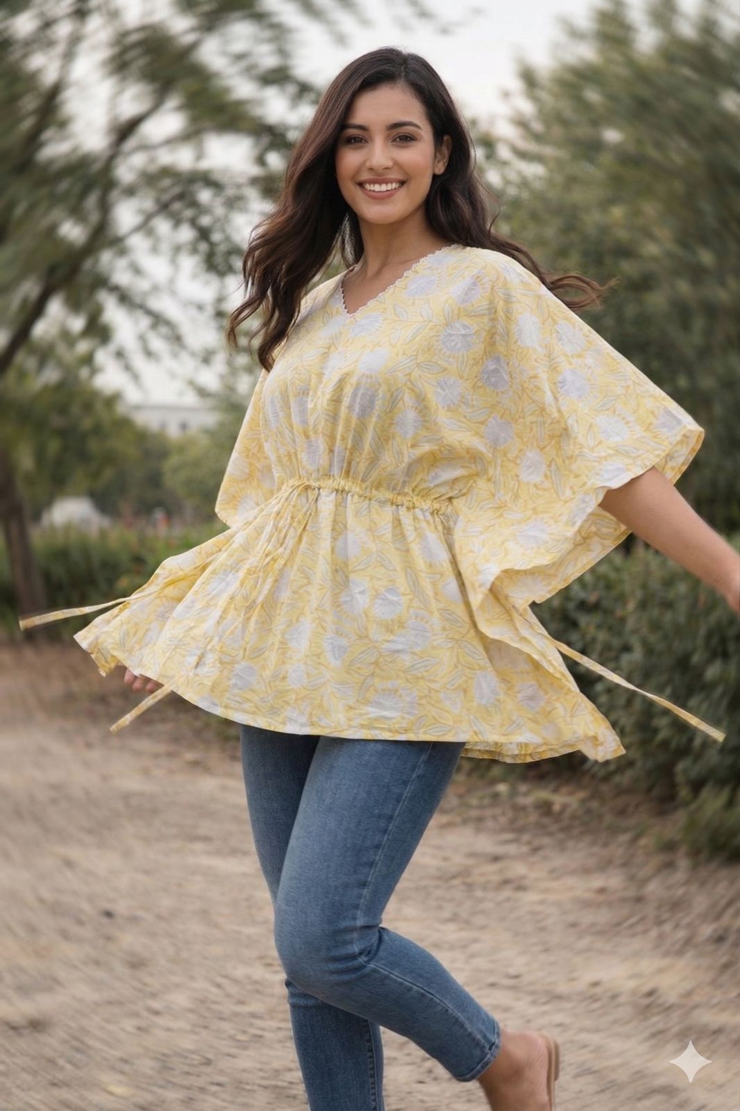 Womens Kaftan yellow floral print