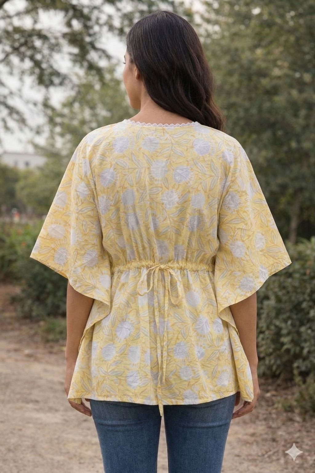 Womens Kaftan yellow floral print