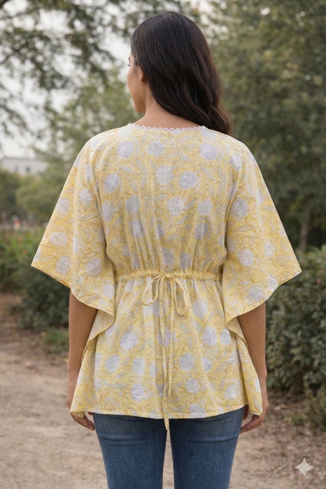 Womens Kaftan yellow floral print