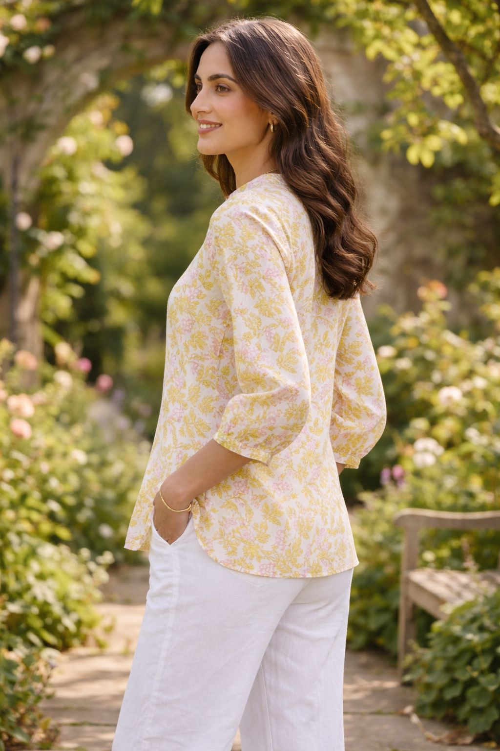 Womens yellow floral top