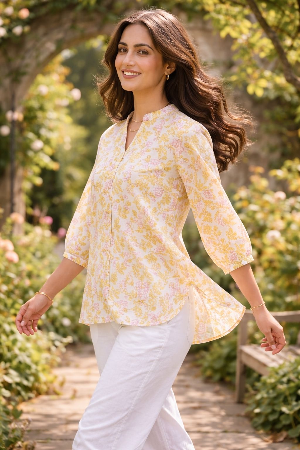 Womens yellow floral top