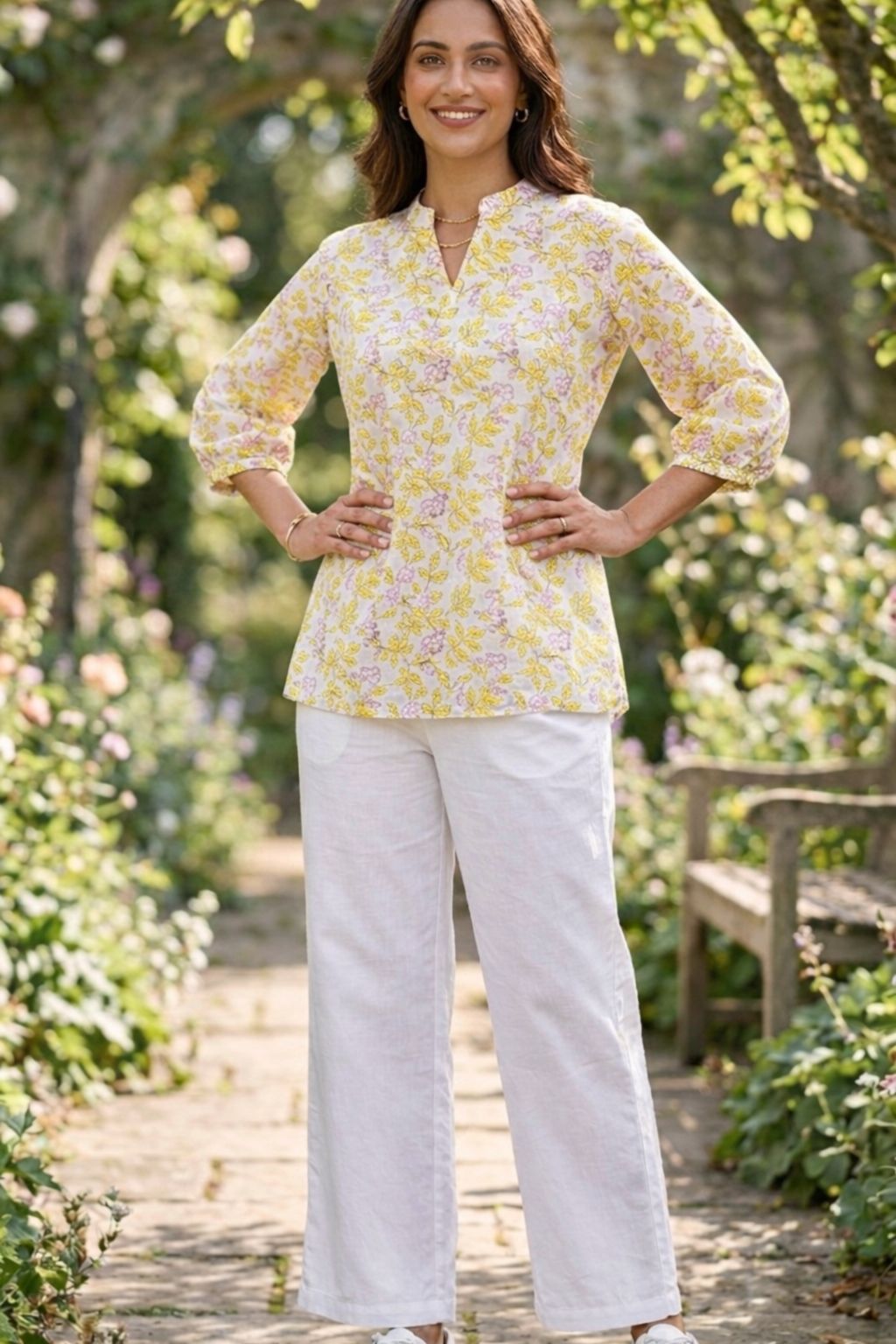 Womens yellow floral top