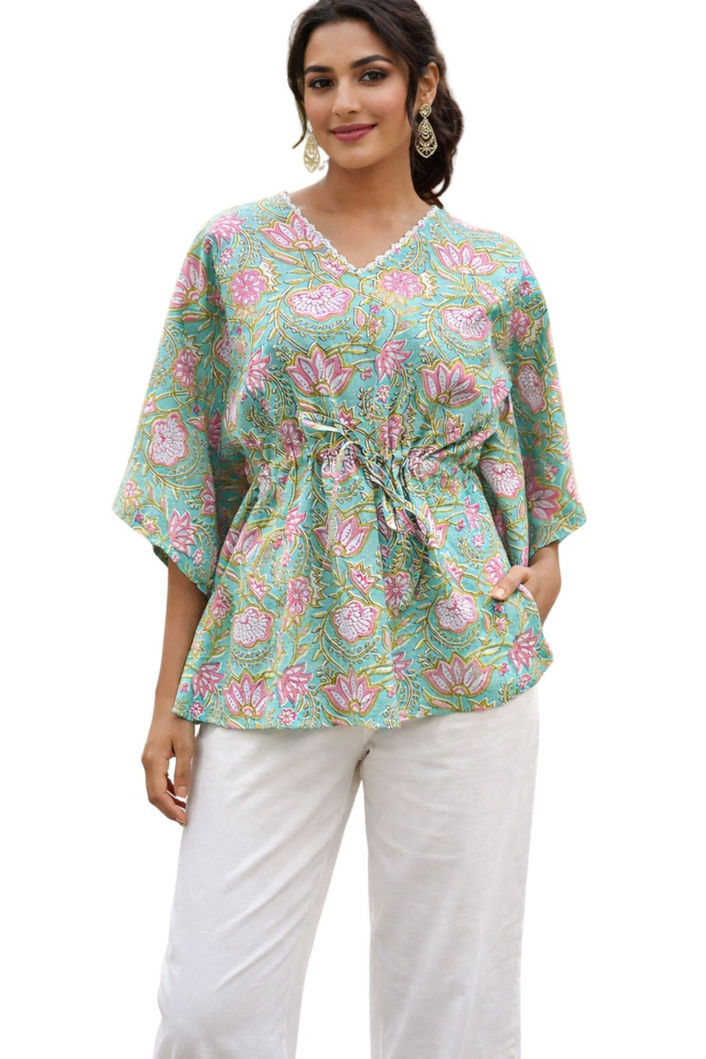 Womens Kaftan Sage Green Floral Print
