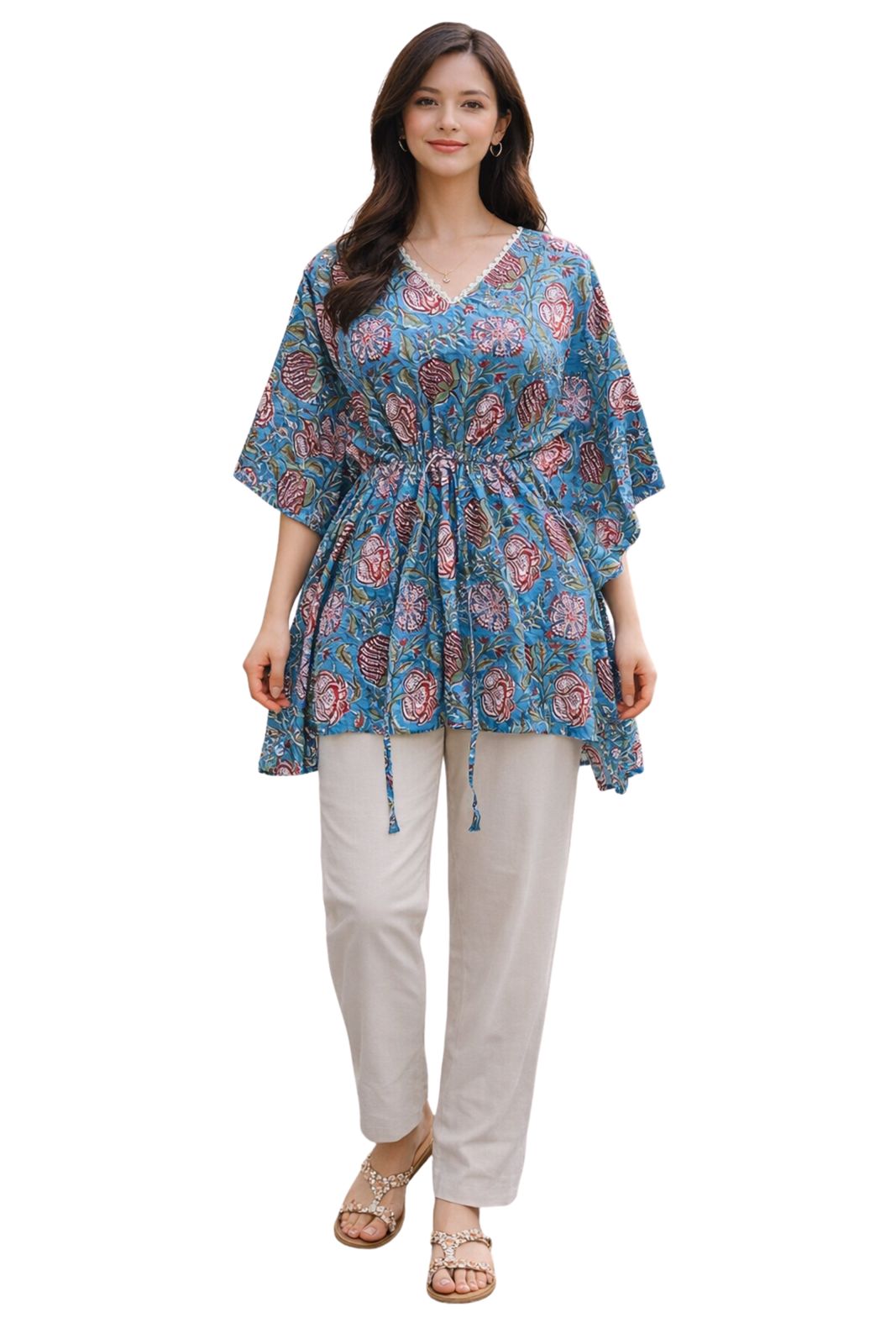 Womes Kaftan Sage blue floral
