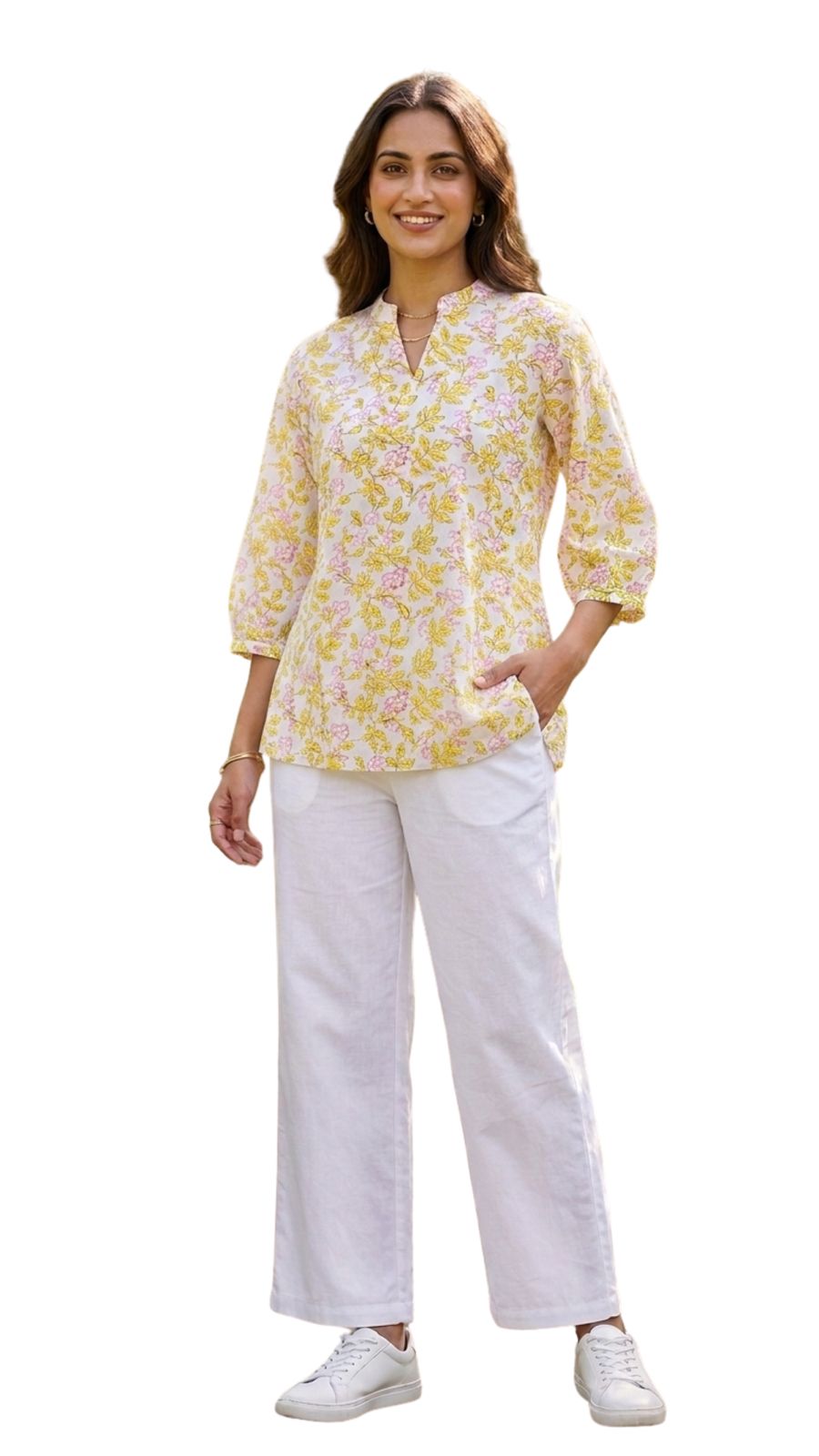Womens yellow floral top