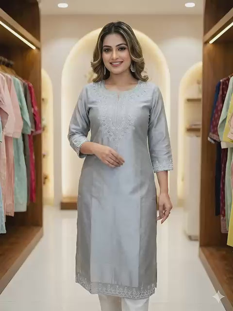 Women Grey Chandri Kurta