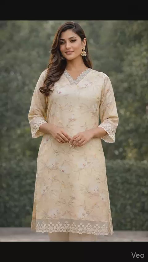 Women Beige Muslin Kurta Set