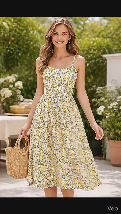 Women Yellow Cotton Sleevless Dress